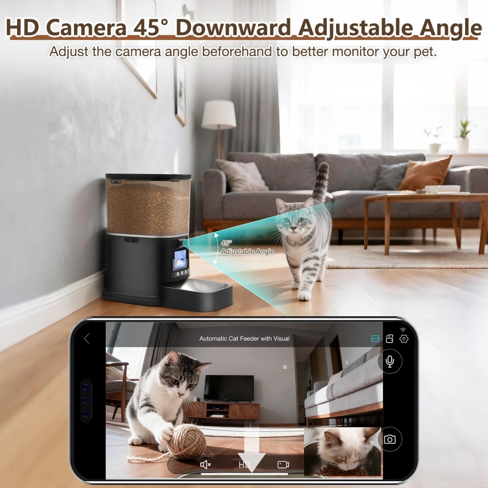 Automatic Cat Feeder with Camera, 5G WiFi Smart Food Dispenser, APP Remote Control, Timed Portion Feeding, Large Capacity Dog Cat Automatic Feeder, Black - Image 7