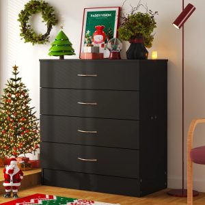 Zimtown 4 Drawer Dresser Unit Bedroom Night Stand Chest Organizer, Black