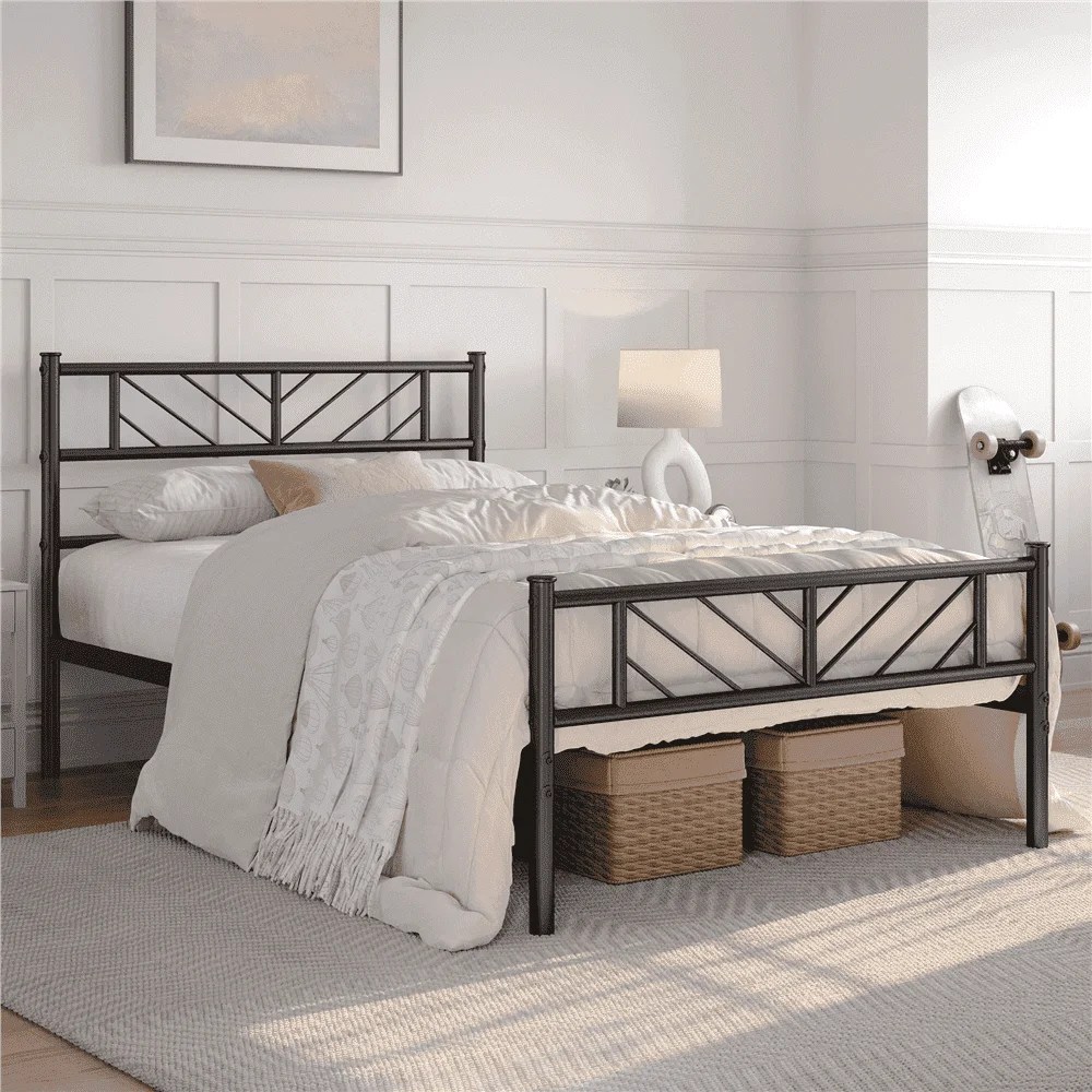 Yaheetech Twin Size Metal Platform Bed Frame with Headboard and Footboard,Black
