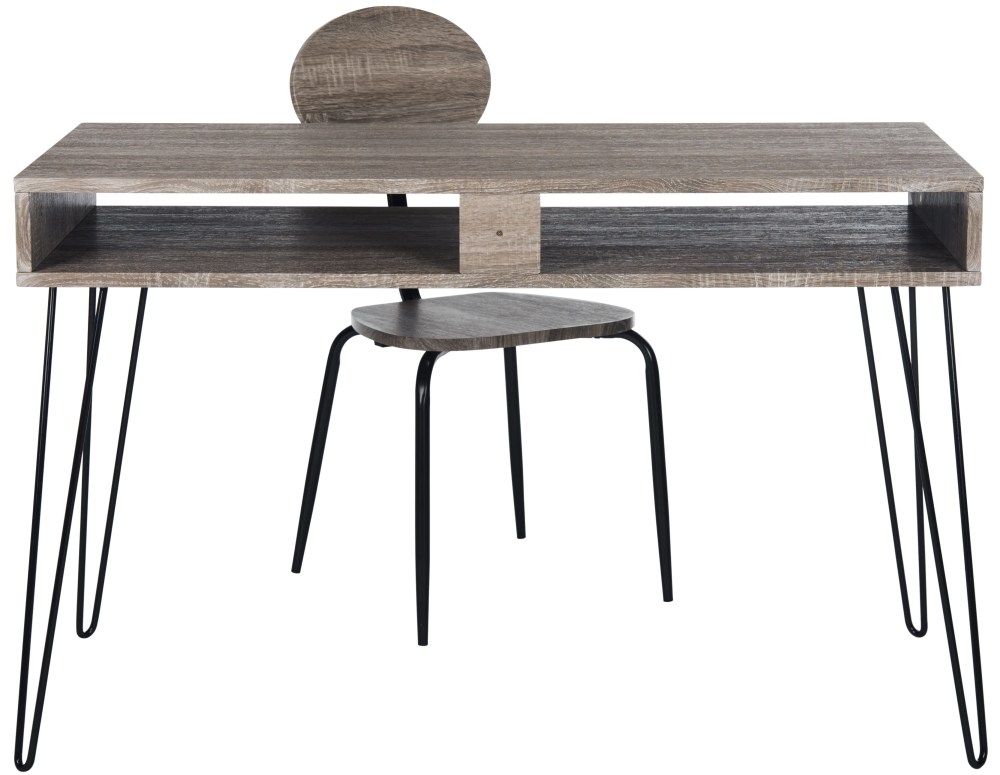 SAFAVIEH Winta 47" Mid-Century Retro Writing Desk/Chair, Grey/Black - Image 9