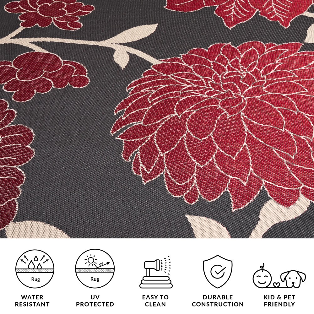 Safavieh Courtyard Tyson Floral Indoor/Outdoor Area Rug, Anthracite/Red, 6'7" x 9'6" - Image 4