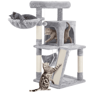 Alden Design Multi-level Small Cat Tree Tower with Condo,  Light Gray