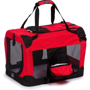 Pet Life  'Deluxe 360'Vista View' Zippered Soft Folding Collapsible Metal Framed Pet Dog Crate House Carrier w/ Removable Bowl and Pop-out Tray