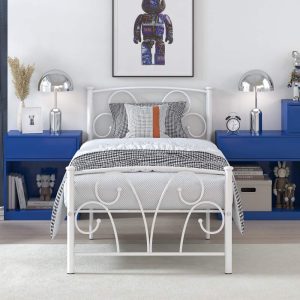 Yoneston 14" Twin Metal Platform Bed Frame with Creative Headboard, White