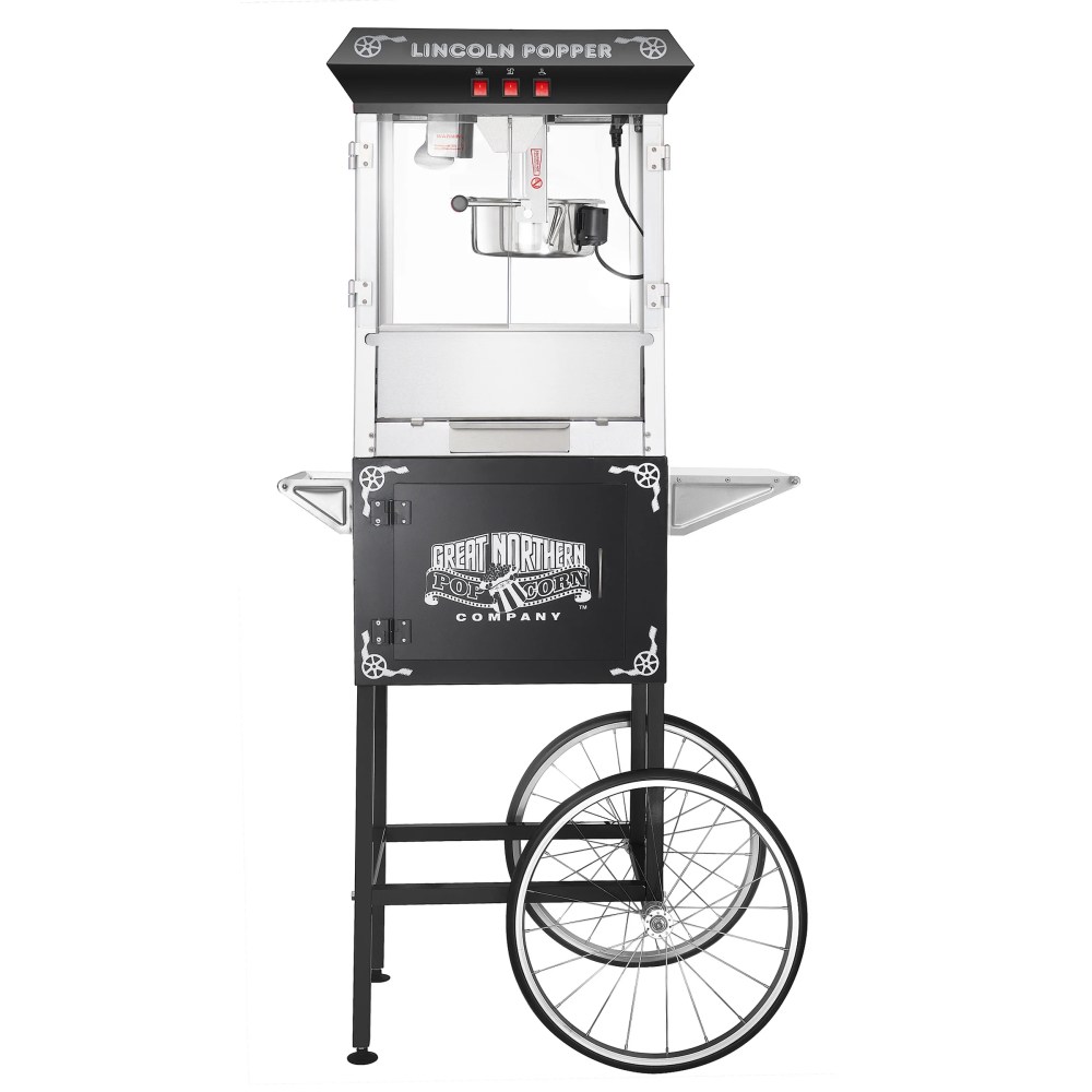 Lincoln Popcorn Machine with Cart- Popper Makes 3 Gallons- 8-Ounce Kettle, Old Maids Drawer, Warming Tray & Scoop by Great Northern Popcorn (Black) - Image 6