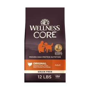 Wellness CORE Dry Dog Food,  Grain Free,  High Protein,  Natural,  Original Turkey & Chicken Recipe,  (12-Pound Bag)