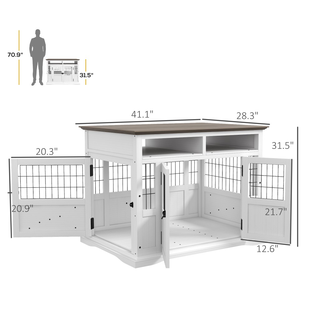 PawHut Dog Crate Furniture Side End Table with Storage, 41" Modern Wooden Dog Kennel Furniture with Double Doors for Small and Medium Dogs, White - Image 7