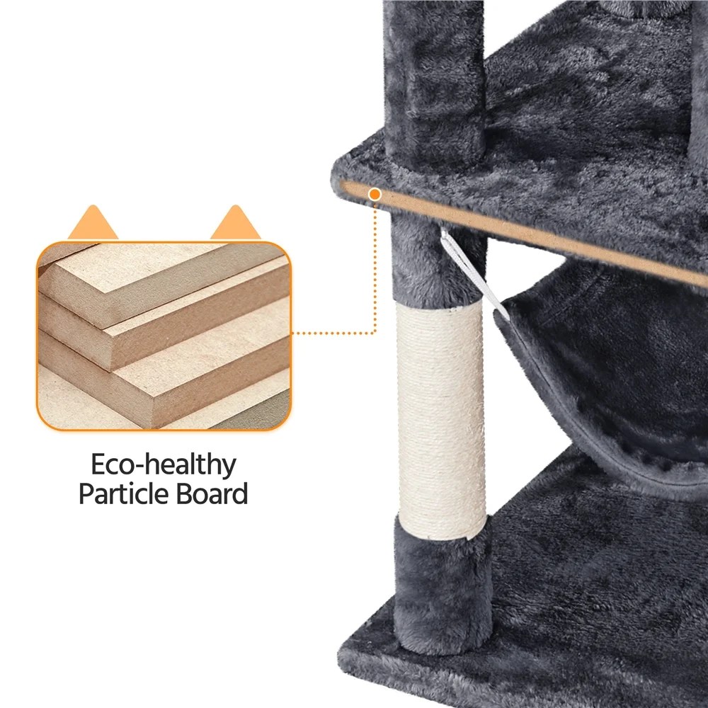 Alden Design 67" H Multi-Level Cat Tree Tower with 2 Cat Condos & Hammock Basket, Dark Gray - Image 8