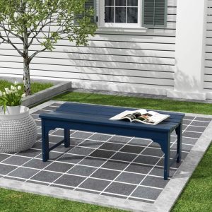 GARDEN Plastic Adirondack Backless Outdoor Bench for Patio Entryway, Navy Blue