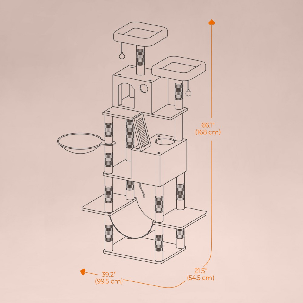 LEDREM 66.1-Inch Multi-Level Cat Tree Tower with 2 Perches, 2 Caves, Hammock & 13 Scratching Posts-Plush Climbing Condo for Indoor Cats, Cream White - Image 2
