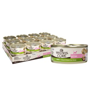Wellness CORE Pate Kitten Canned Wet Cat Food,  Natural,  Protein Rich,  Grain Free,  Turkey and Chicken Liver Recipe,  5.5 oz,  Pack of 12 Cans