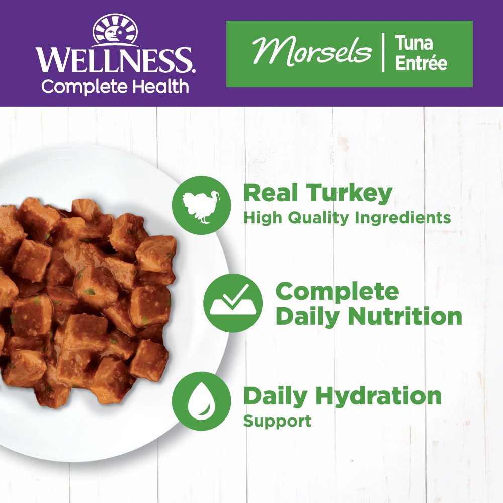 Wellness Complete Health Morsels Adult Canned Wet Cat Food, Natural, Protein Rich, Grain Free, Turkey Dinner Recipe, 5.5 oz, Pack of 24 Cans - Image 2