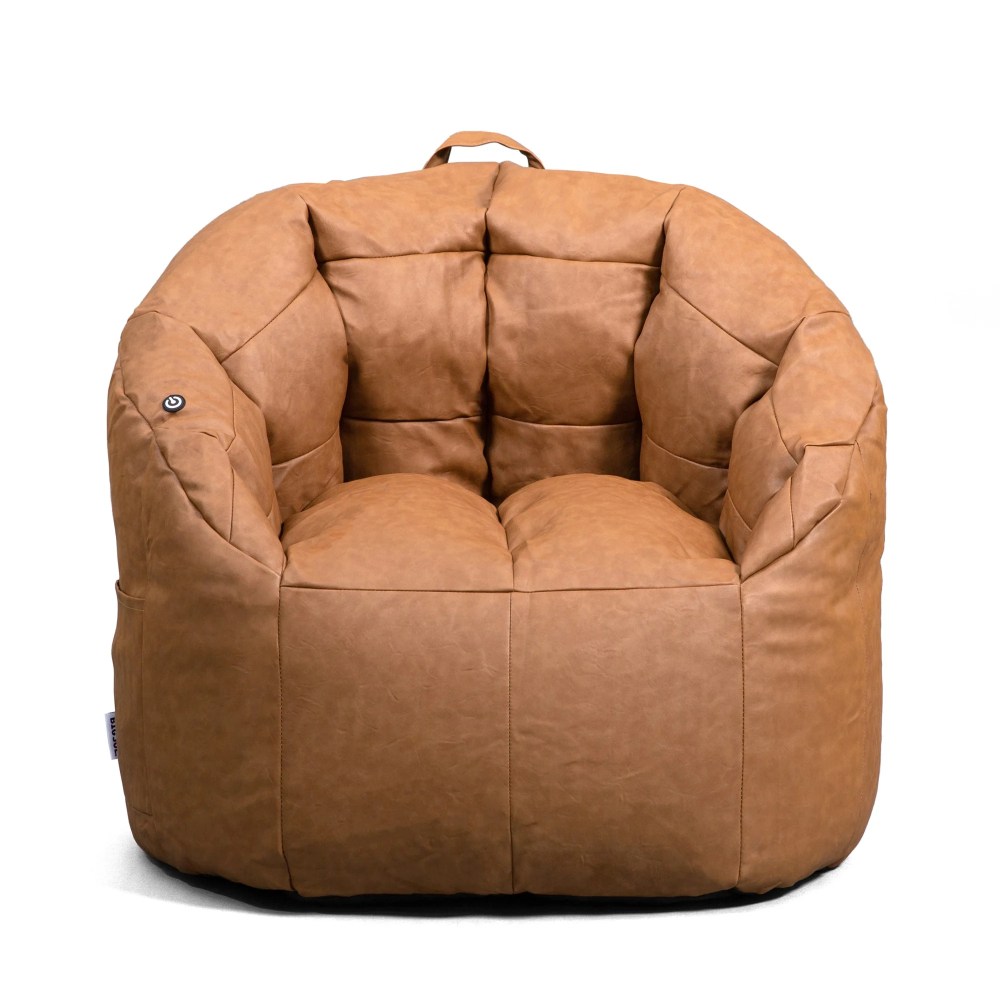 Big Joe Milano w/ Vibe Vibrating Massage Bean Bag Chair for Kids, Teens, Adults, Caramel Montana, Vegan Leather, Lightweight Seat for Reading Nook and Gaming 2.5 foot Refillable