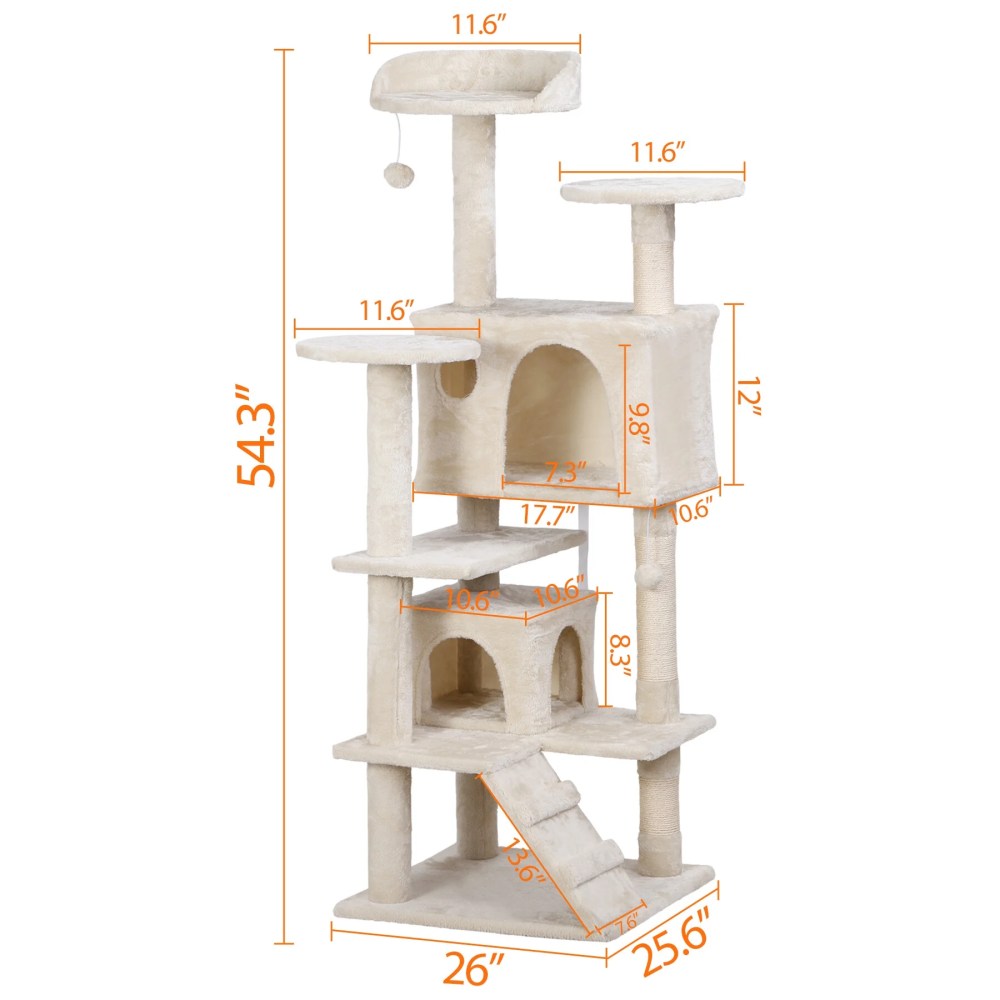 ZENSTYLE 53" Cat Tree Scratching Post Condo Tower Pet Kitty Playhouse, Beige - Image 5