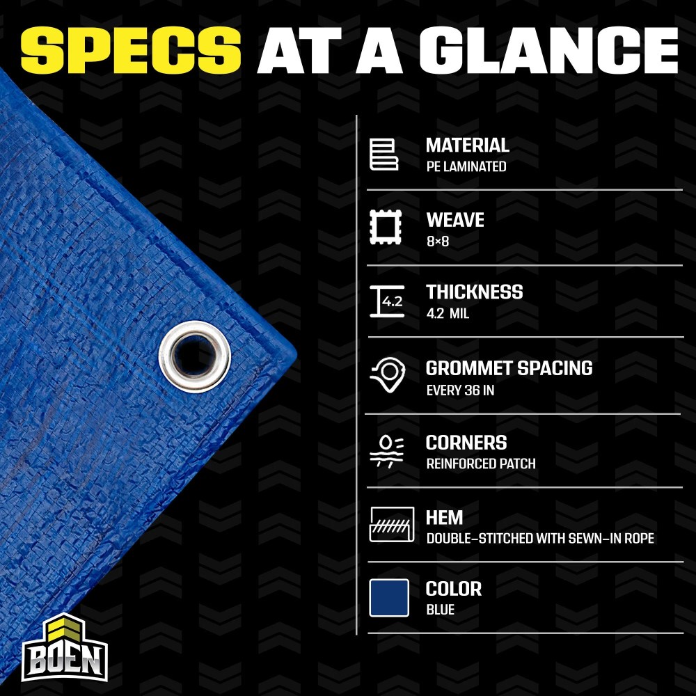 30 ft. x 60 ft. Multi-Purpose Blue Poly Tarp Cover 4.2 Mil Thick Weave Material, Waterproof - Image 8