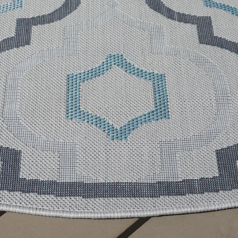 Safavieh Courtyard Bayon Geometric Indoor/Outdoor Area Rug, Light Gray/Anthracite, 5'3" x 5'3" Round - Image 7