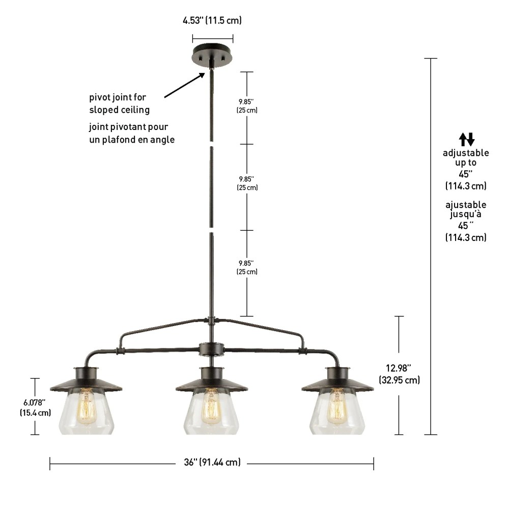 Globe Electric Oil Rubbed Bronze Vintage Pendant, 3-Lights, with Clear Glass Shades, 64845 - Image 3