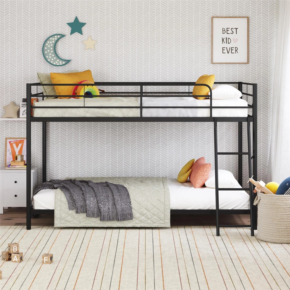 Mainstays Small Spaces Twin-over-Twin Low Profile Junior Bunk Bed, Black