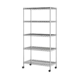 Seville Classics 5-Tier Steel Wire Shelving with Wheels, 30" W x 14" D x 60" H, Chrome Plated