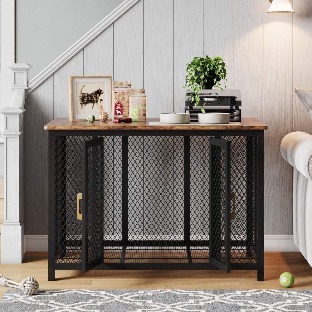 48" Dog Crate Furniture, Heavy Duty Dog Cage, Indoor Kennel, End Side Table Animal Crates with Doors for Medium Large Dog Cage, Anti-Chew Anti-Escape, Rustic Brown, 118.5 78 82.5Cm - Image 8