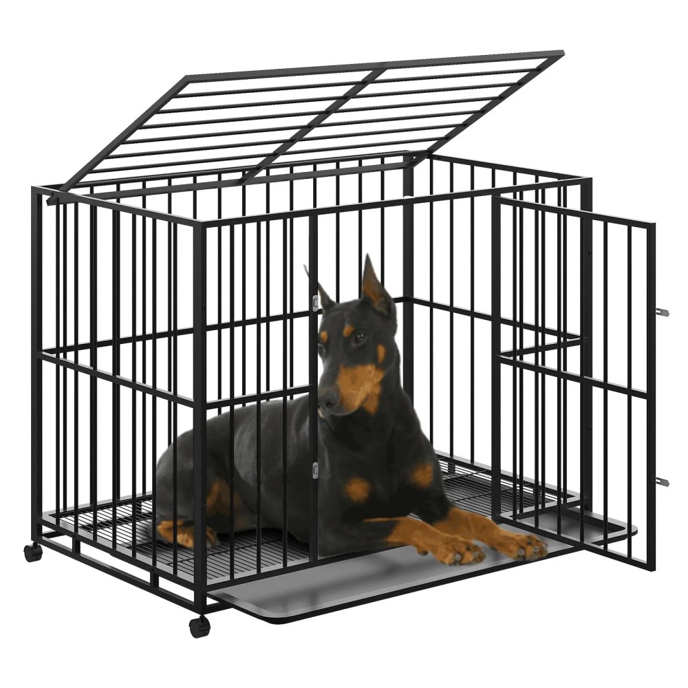 Heavy Duty Stainless Steel Dog Crate for Large & XL Breeds - Indestructible Escape-Proof Kennel with Locking Wheels - Collapsible, Chew-Resistant Indoor/Outdoor Cage with Easy-Clean Removable Tray - Image 7