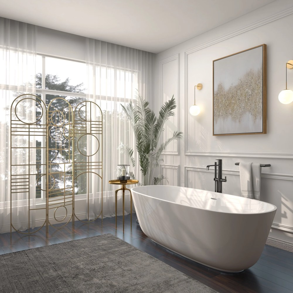 DecMode Modern 3 Panel Metal Room Divider Screen with Geometric Pattern and Gold Finish, 50"W x 69"H - Image 9