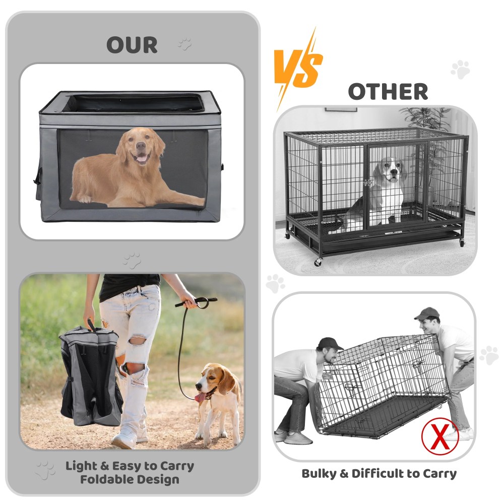 Meghna Collapsible Dog Crate 36 inch Portable Travel Crate 4 Door Foldable Pet Kennel with Durable Mesh Windows Gray - Image 2