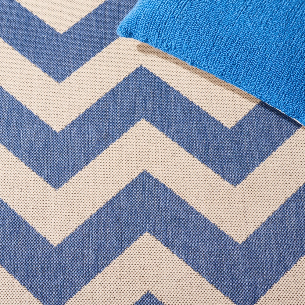 Safavieh Courtyard Bailey Chevron Indoor/Outdoor Area Rug, Blue/Beige, 6'7" x 6'7" Square - Image 5