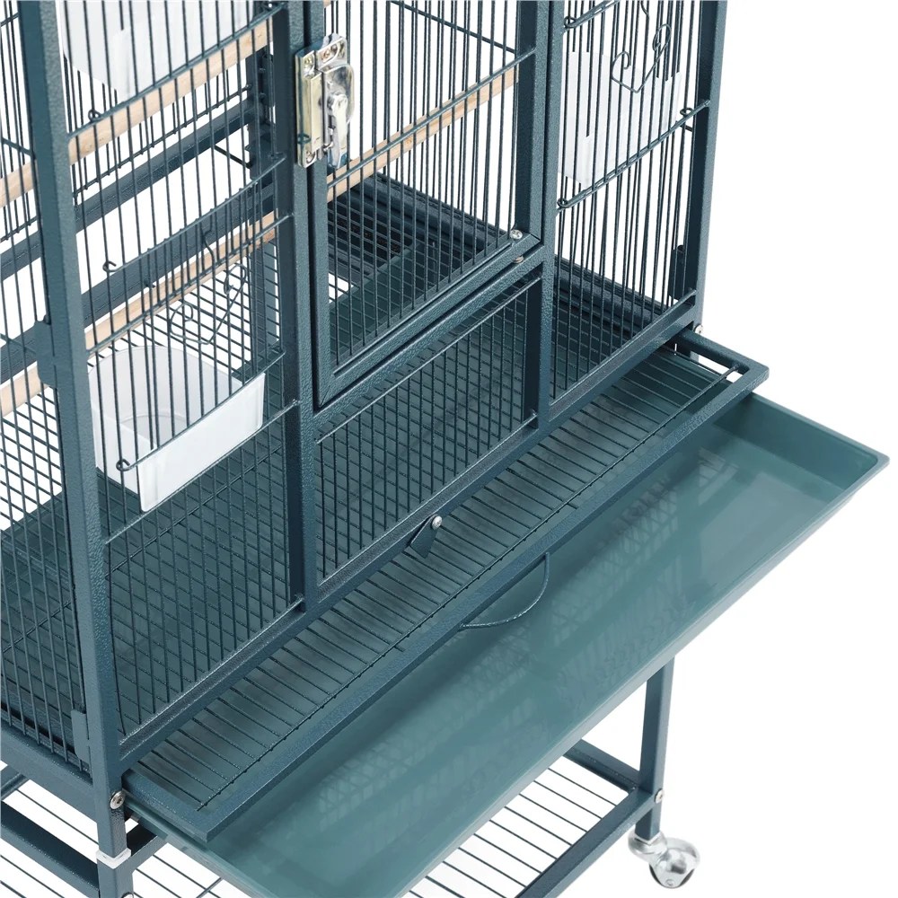 Renwick 53.5"H Large Rolling Metal Pet Cage with Detachable Stand, Navy Blue - Image 4