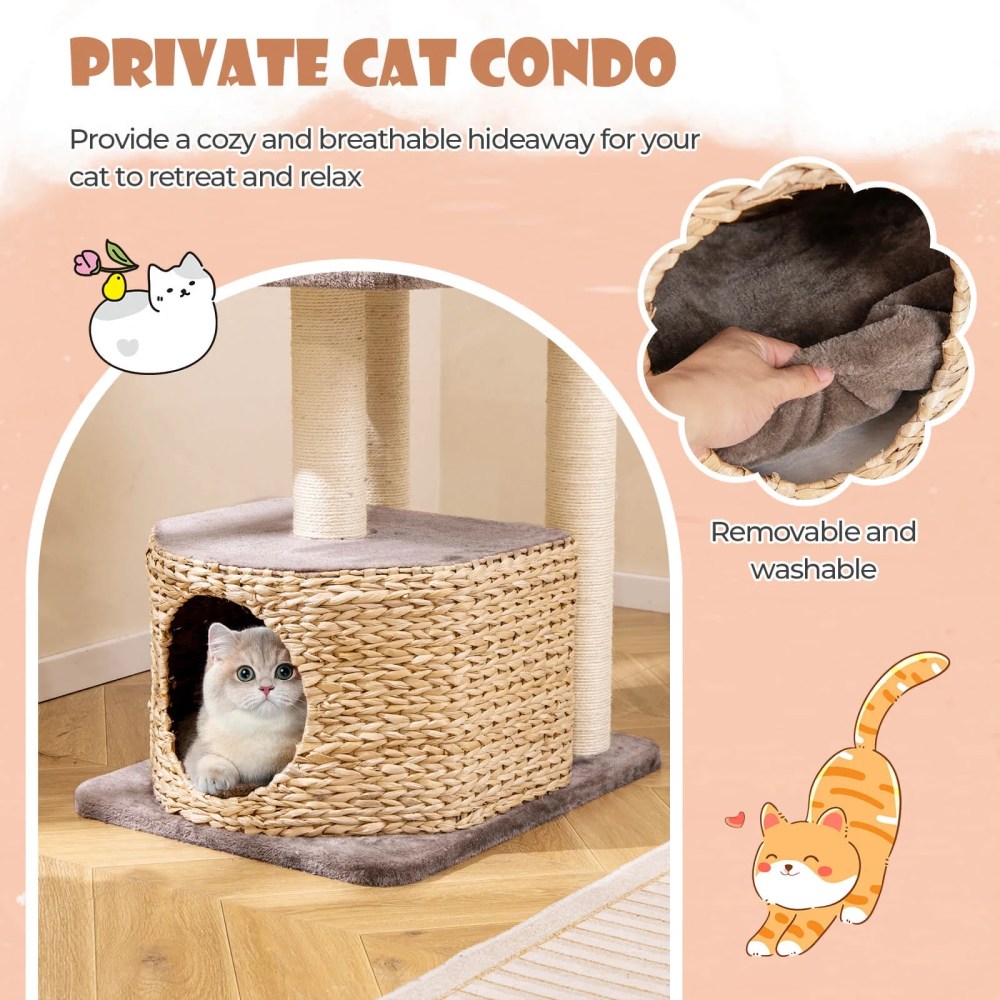 Infans 52" Cattail Cat Tower w/ Sisal Scratching Posts Perch Dangling Ball Cat Tree - Image 6