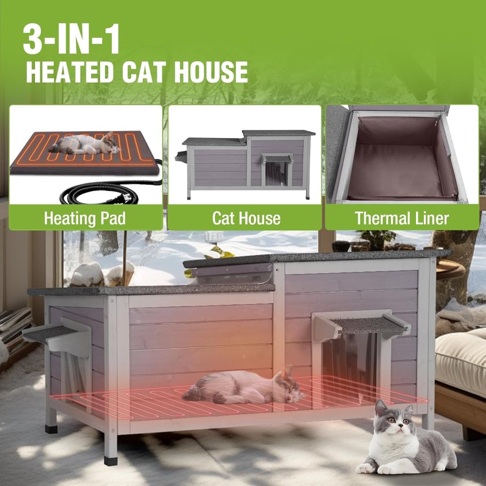 Aivituvin Heated Cat House Outdoor Cat House Insulated Large Weatherproof Feral Cat Shelter with Heated Pad, Insulated All-Round Thermal Liner, Chewproof Cable for 1-4 Cats - Image 7