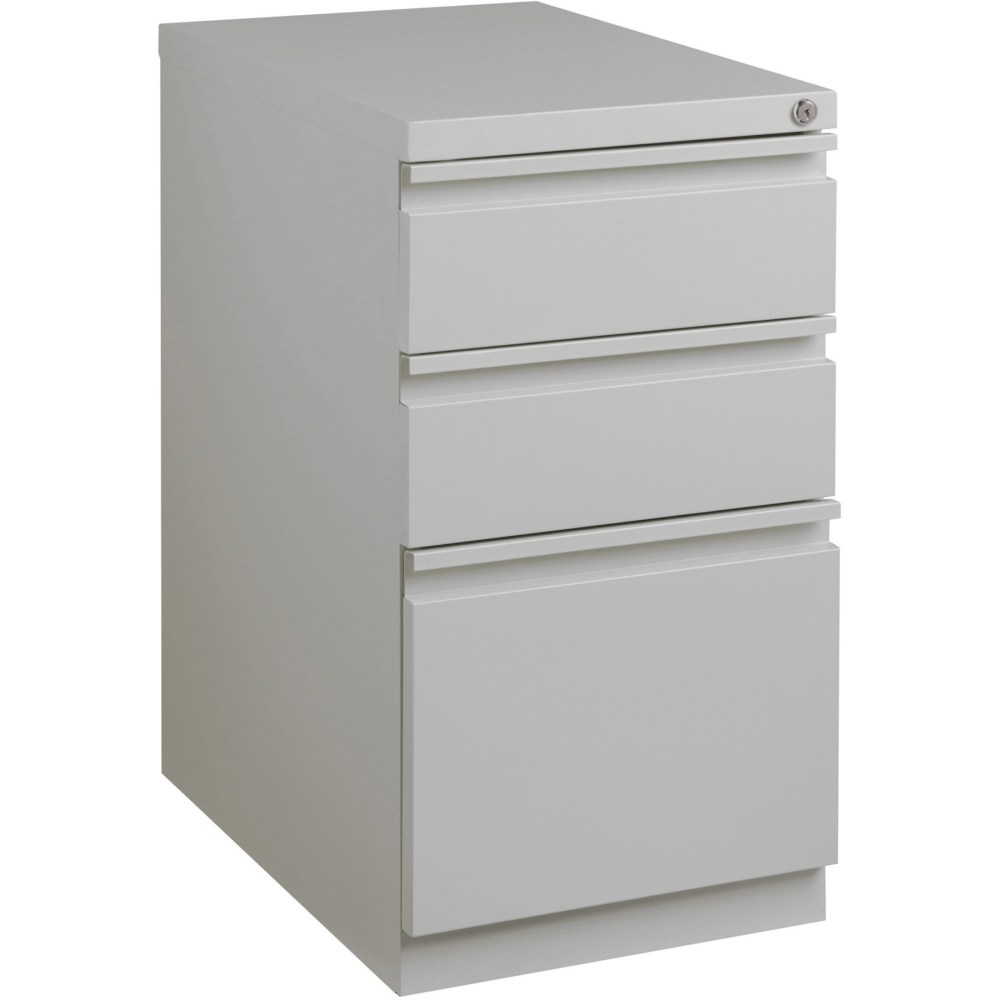Lorell Mobile Box/Box/File Pedestal File 15" x 19.9" x 27.8" - 3 x Drawer(S) for Box, File - Letter - Ball-bearing Suspension, Drawer Extension, Durable, Recessed Drawer - Platinum - Steel - Recycled - Image 6