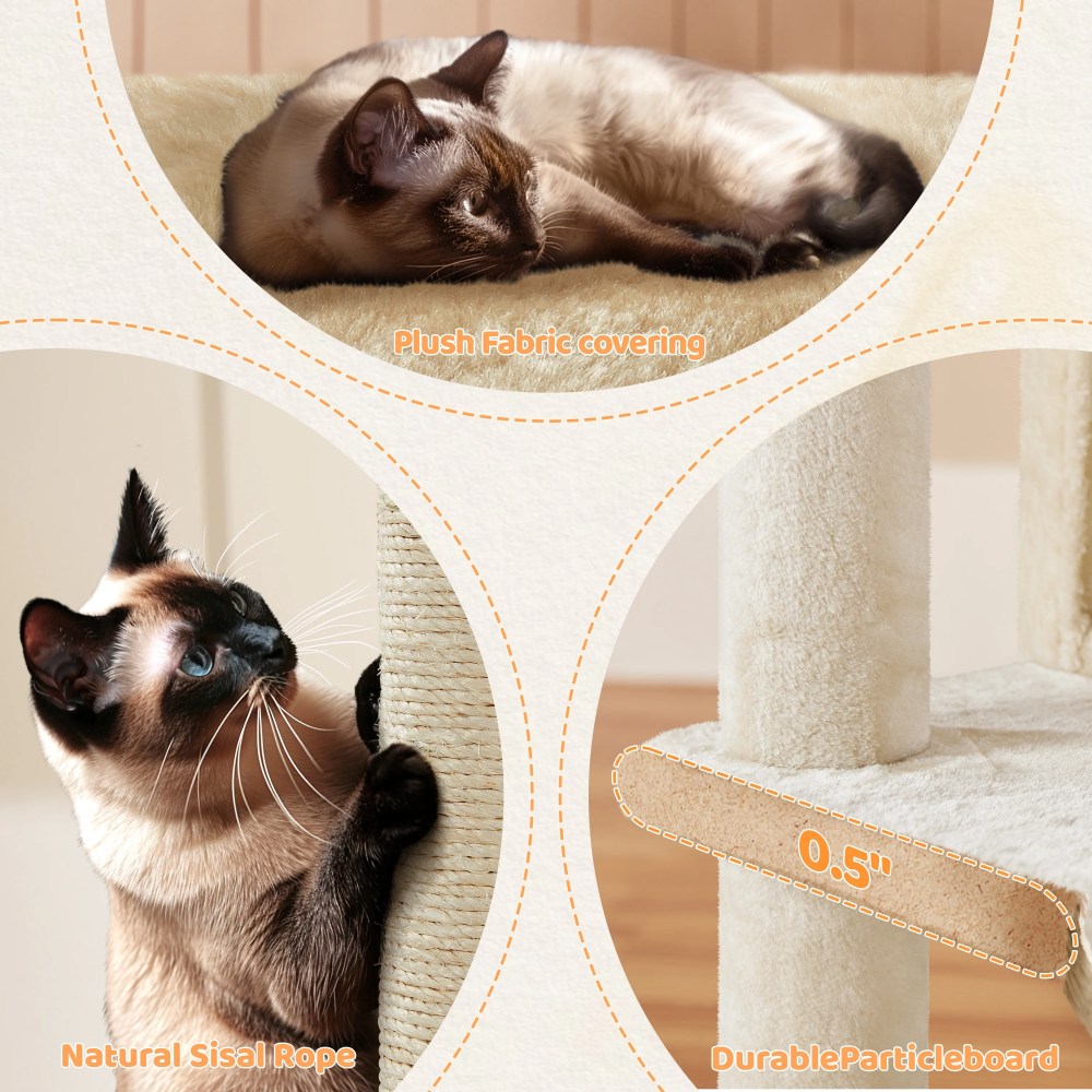 Renwick 54"H Cat Tree Tower Condo with Condos & Scratching Posts, Beige - Image 8