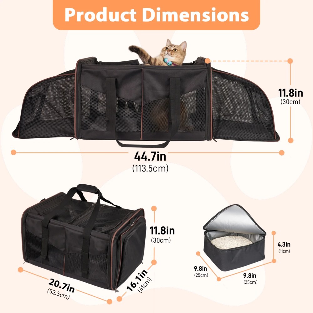 LitaiL Cat Carrier for 2 Cats, 2-in-1 Double Pet Carrier with 2 Litter Boxes, Portable Soft Sided Dog Carrier for Traveling, Black - Image 3