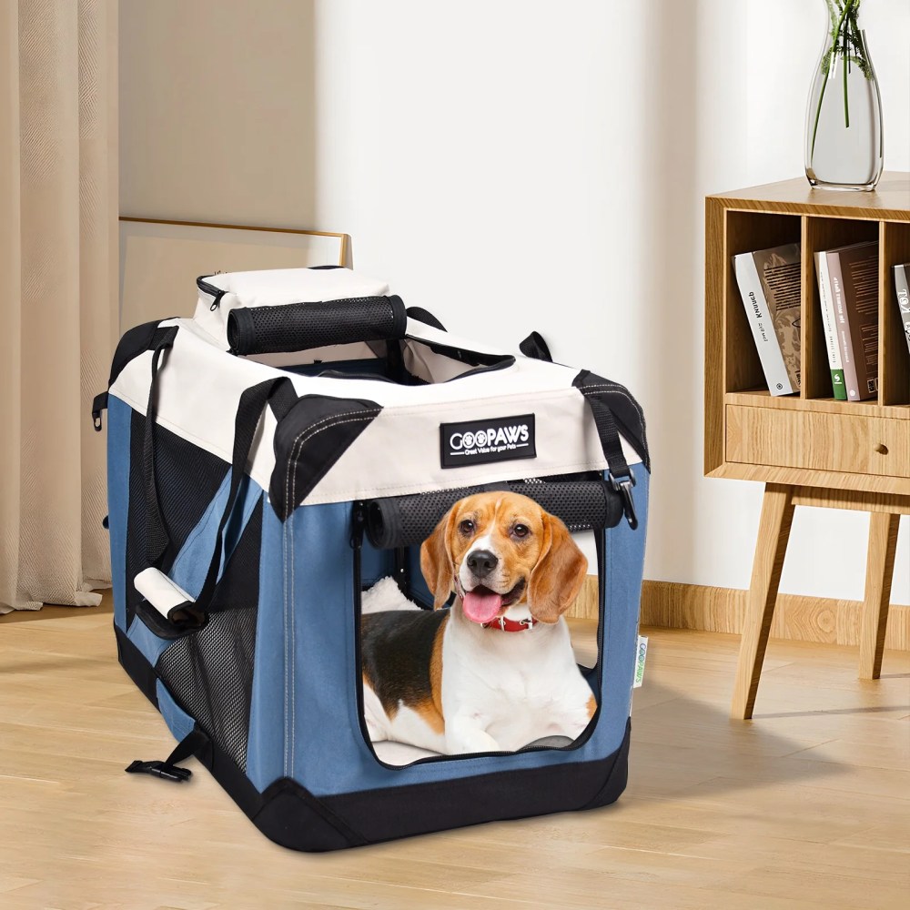 GOOPAWS Soft Pet Crates Kennel 24", 27", 30" & 36", 3 Door Soft Sided Folding Travel Pet Carrier - Image 5