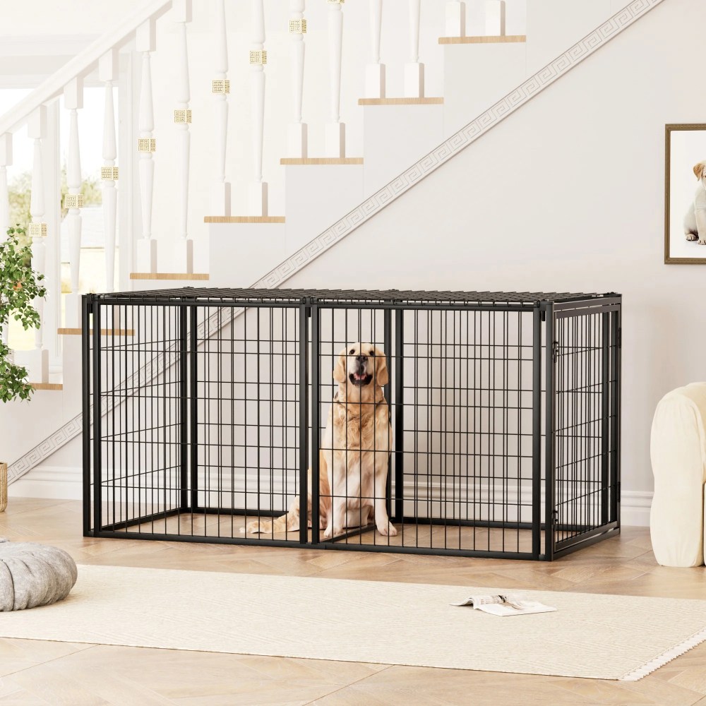 JXXRZ 63" Dog Crate Indoor Metal Kennel w/ Cover & Divider, Escape Proof Playpen - Image 6