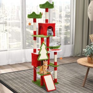 Dextrus 75" Cat Tree Tower Condo, Multi-Level Christmas Decor Cat Climbing Tower with Top Perches,  Hammock,  Scratching Posts, for Indoor Kittens' Play Center , Chrismas Decor