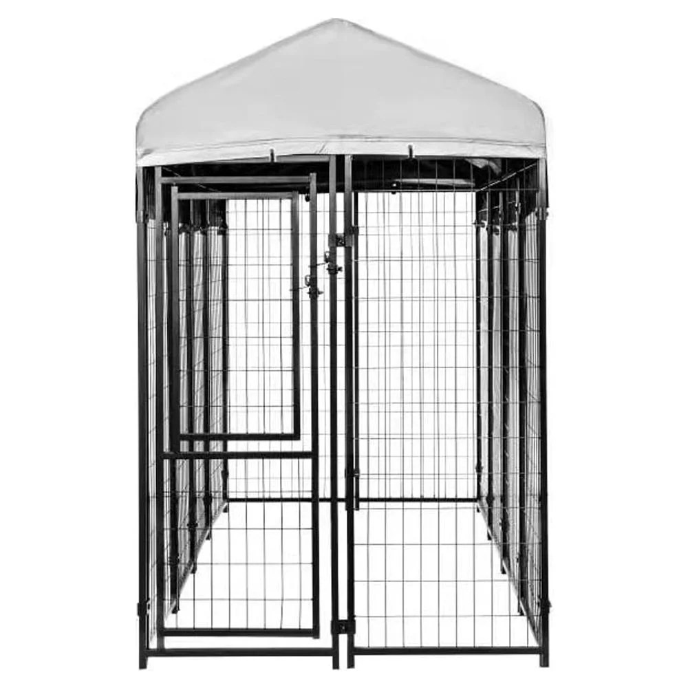 KennelMaster Welded Wire Dog Kennel with Waterproof Cover, Black 8 ft x 4 ft x 6 ft for Indoor & Outdoor Use - Image 2