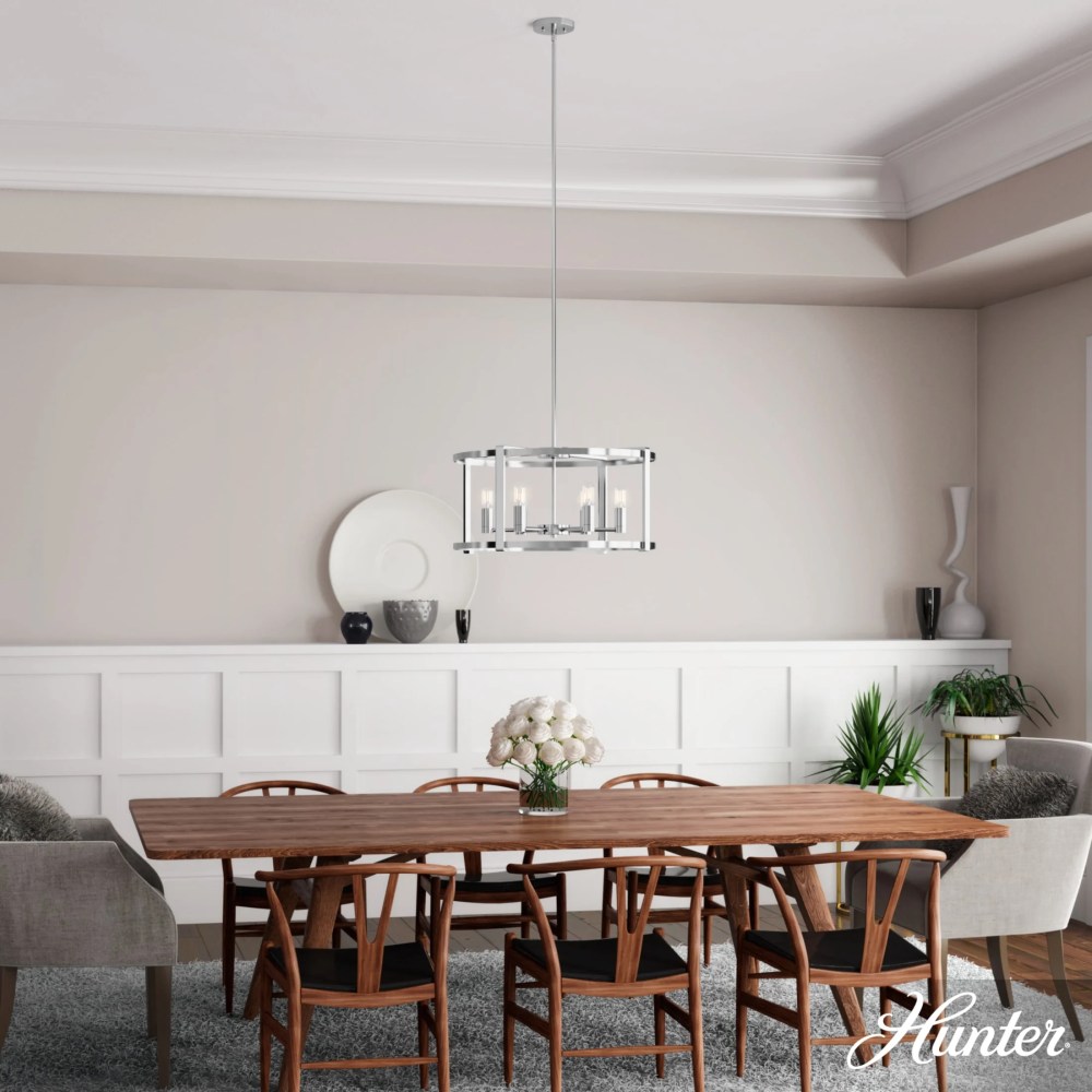 Hunter - Astwood 6-light Polished Nickel, Large Chandelier, Dimmable, Caged Style, Drum Shaped, for Bedrooms, Dining, Living Rooms - 19000 - Image 9