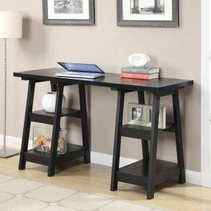 Convenience Concepts Designs2Go Double Trestle Desk in Black Wood Finish