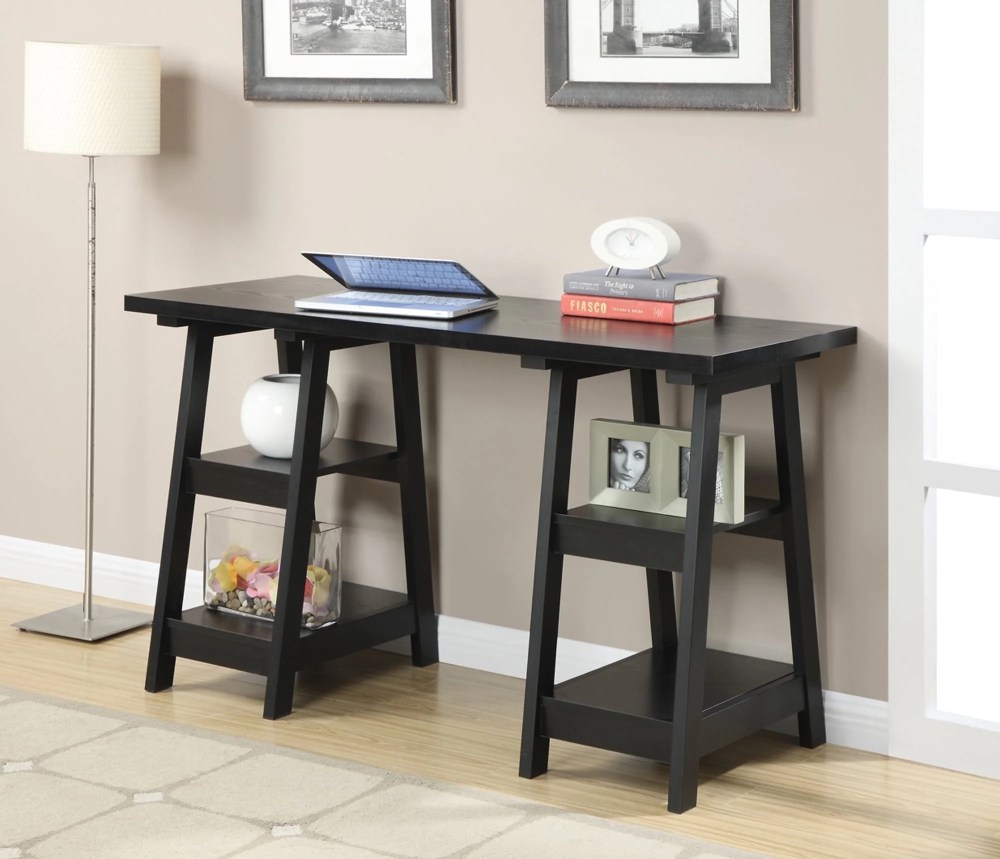 Convenience Concepts Designs2Go Double Trestle Desk in Black Wood Finish