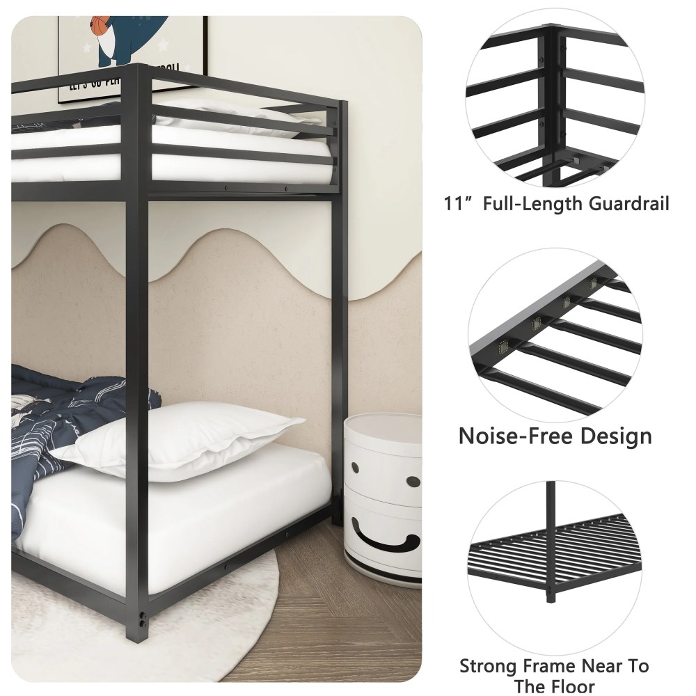 EUROCO Metal Twin over Twin Bunk Bed for Kids Teens Bedroom, Black - Image 5