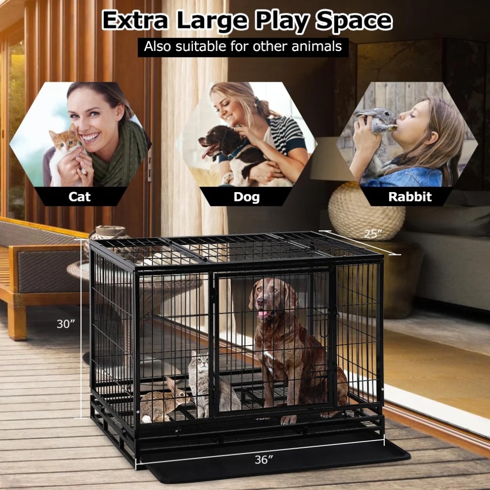 Bestpet 36" Dog Crate Cage with Plastic Tray, Double Doors and Locks for Large Dogs, Heavy Duty - Image 3