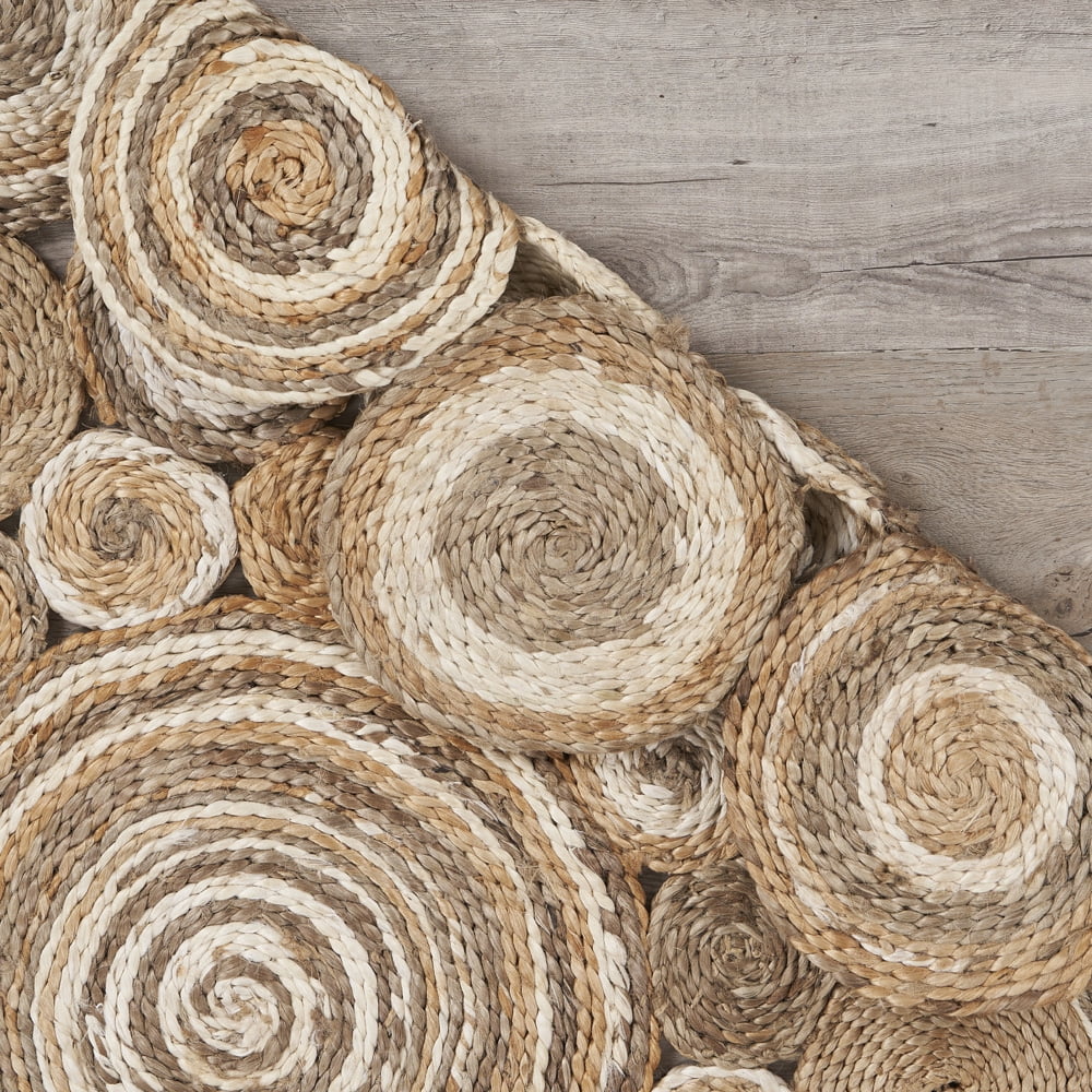Ox Bay Cora 7'6" Round Beige and Brown Braided Circles Jute Indoor Area Rug - Image 6