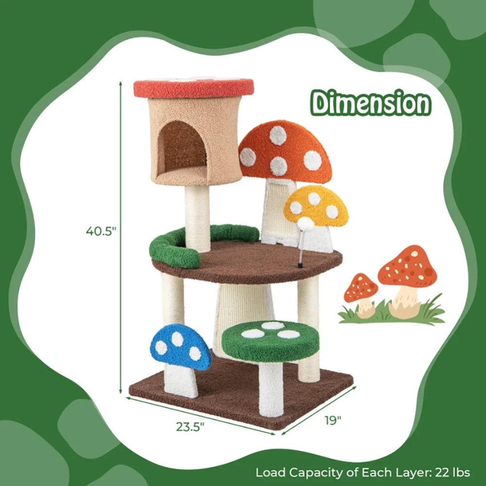YYAo Large Cat Tree, Luxury Cat Tower Cat Condo, Cat Play House, 4-In-1 Mushroom Cat Tree with Condo Spring Ball and Sisal Posts-Multicolor - Image 2