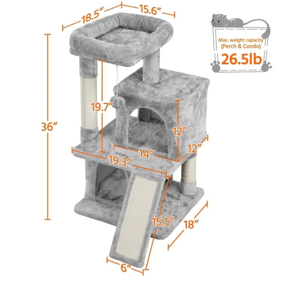 Alden Design 36" Cat Tree with Condo and Scratching Post Tower, Dark Gray - Image 6