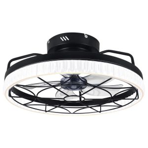 20" Small Caged Ceiling Fans with Lights and Remote & APP Control,Flush Mount Low Profile Ceiling Fan with Light,5 Enclosed Blades,6 Wind Speeds