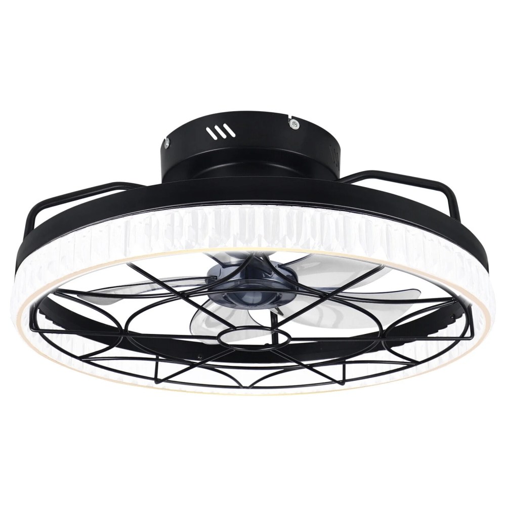 20" Small Caged Ceiling Fans with Lights and Remote & APP Control,Flush Mount Low Profile Ceiling Fan with Light,5 Enclosed Blades,6 Wind Speeds