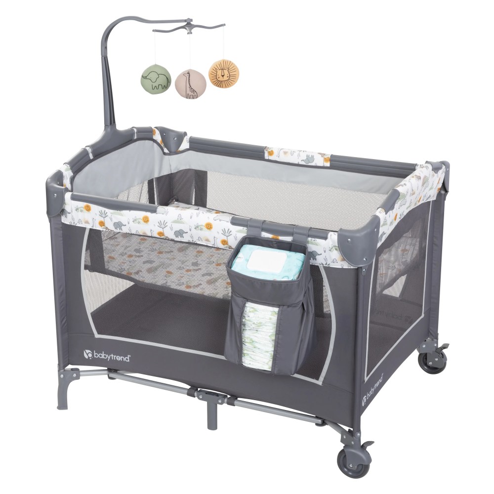 Baby Trend Nursery Center Playard with Animal Toys, Grey