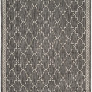 SAFAVIEH Courtyard Zavier Geometric Indoor/Outdoor Area Rug,  Black/Beige,  9" x 12"